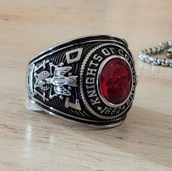 Stainless steel knights of columbus ring size 10, 11, 12 In Red. Belt bu… - Picture 2 of 9